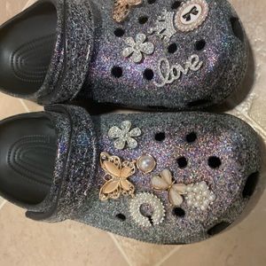 Glitter Crocs with shoe charms